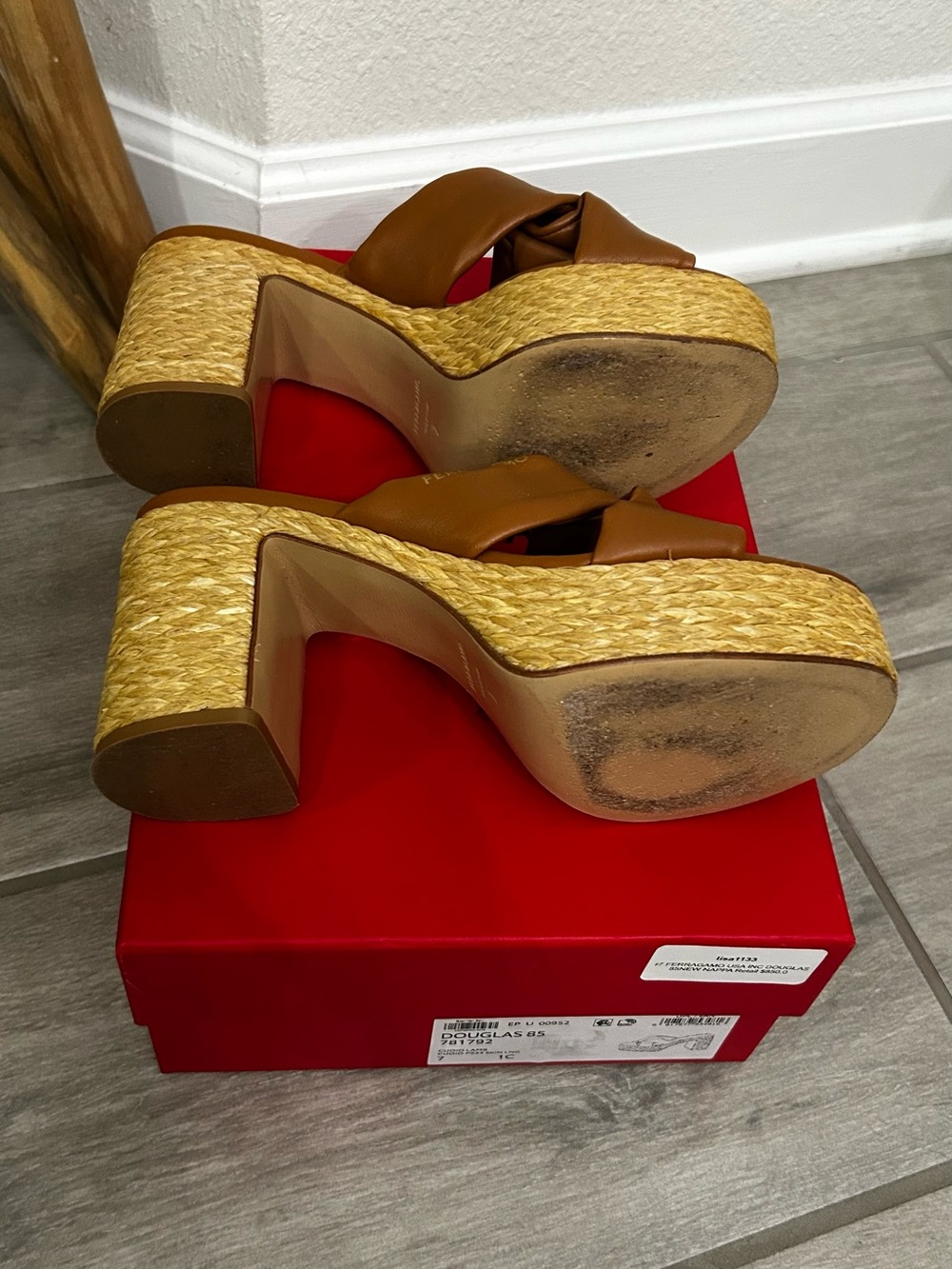 Salvatore Ferragamo Douglas Tan Leather Wedge Sandals Size 7 - Picture 2 of 7